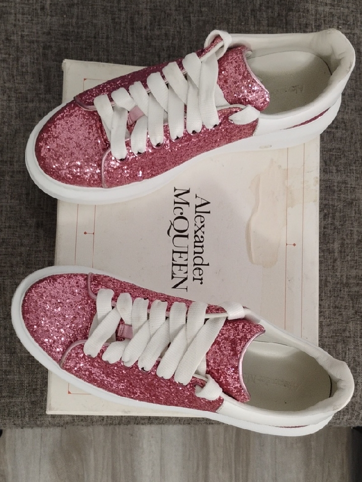 Alexander Mcqueen Pink Glitter Platform Sneakers